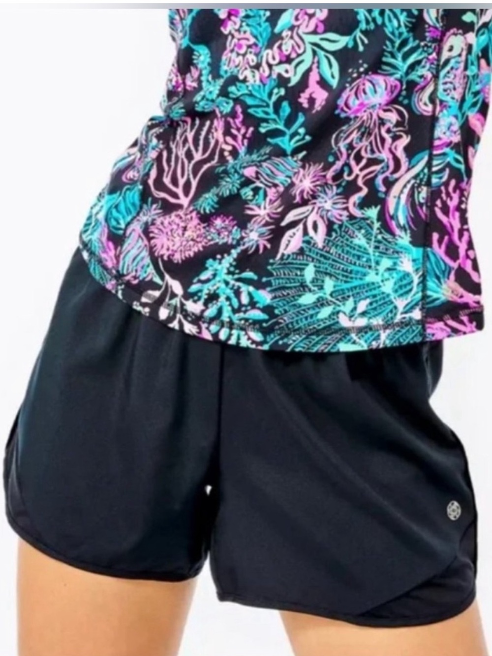Lilly Pulitzer Luxletic Ocean Trail Running Shorts Black XL Excellent condition